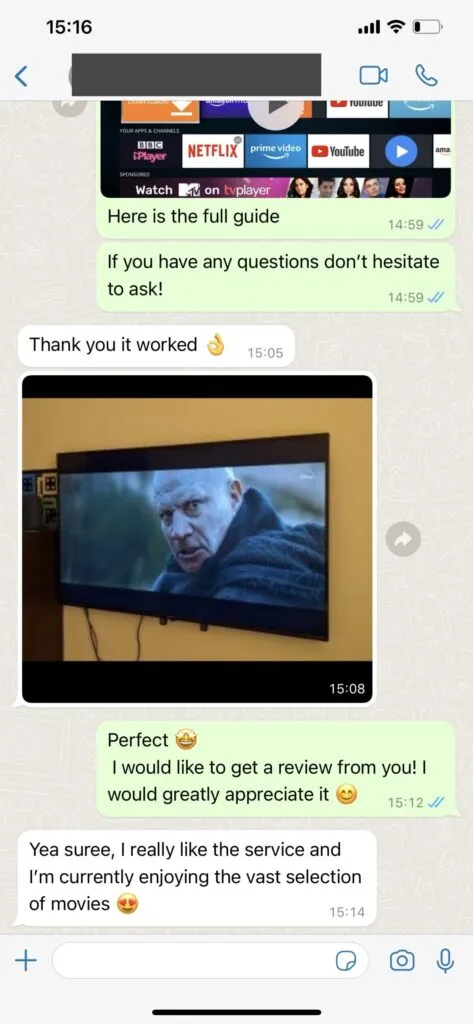 Illustrative FreeGoTV WhatsApp support conversation 1